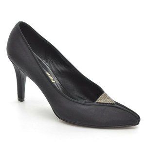 Yves Saint Laurent Paris Black Satin Stoned Pumps 6.5 M